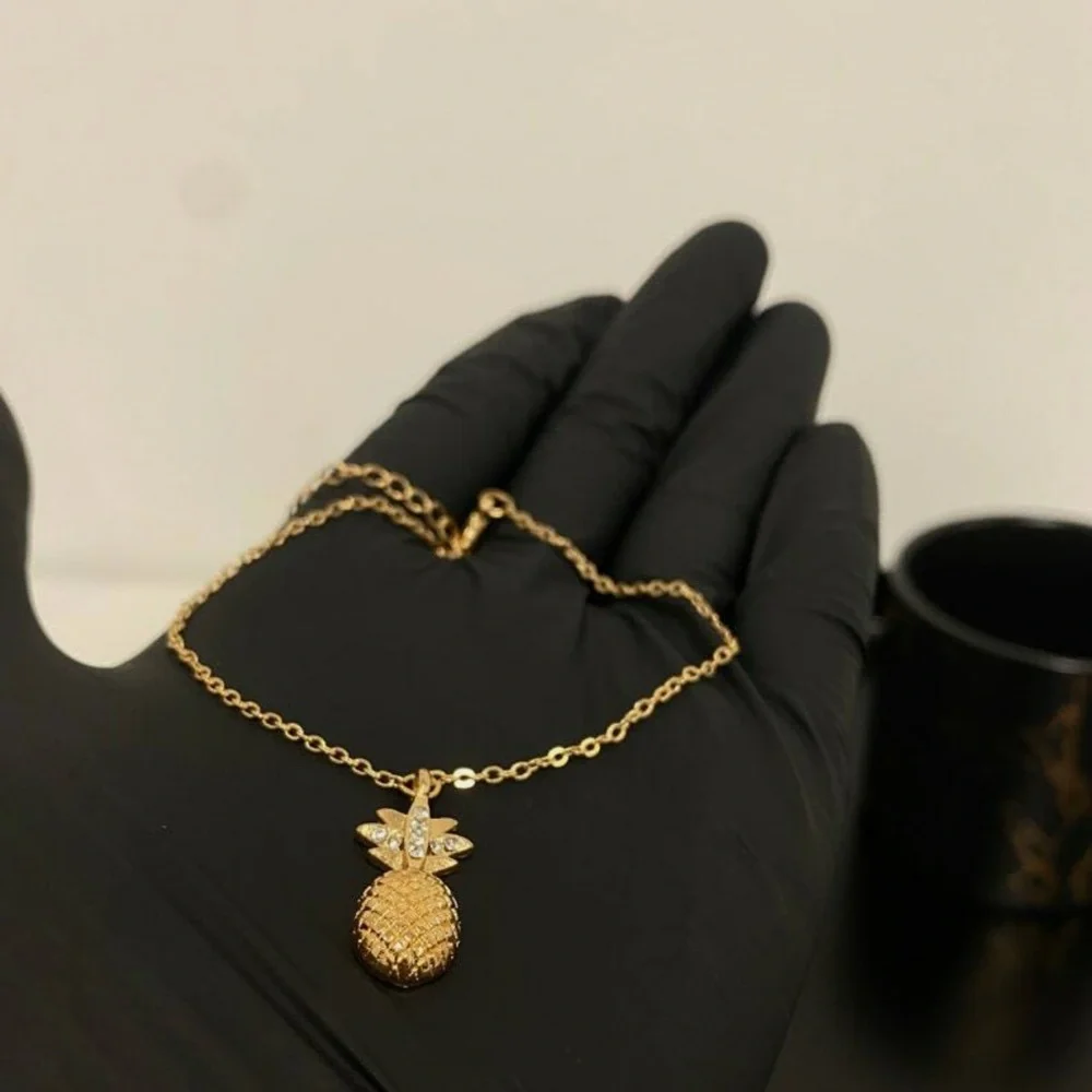 Gold Tone Pineapple Anklet Bracelet – Adjustable Tropical Jewelry
